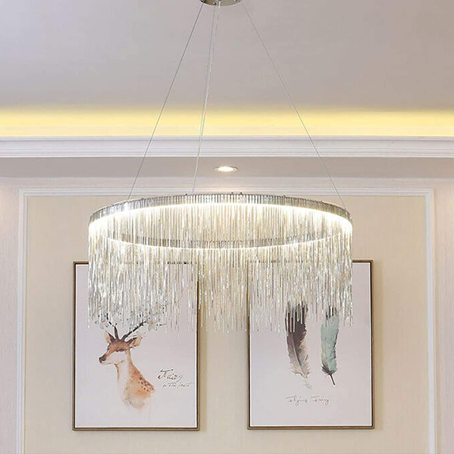 Dario Moderno in Metallo con Catena a Nappa, Dario lineare a LED, Dario Moderno Rotondo per la casa, 3 luci dimmerabili per Cucina, Isola, Sala da Pranzo, Camera da Letto