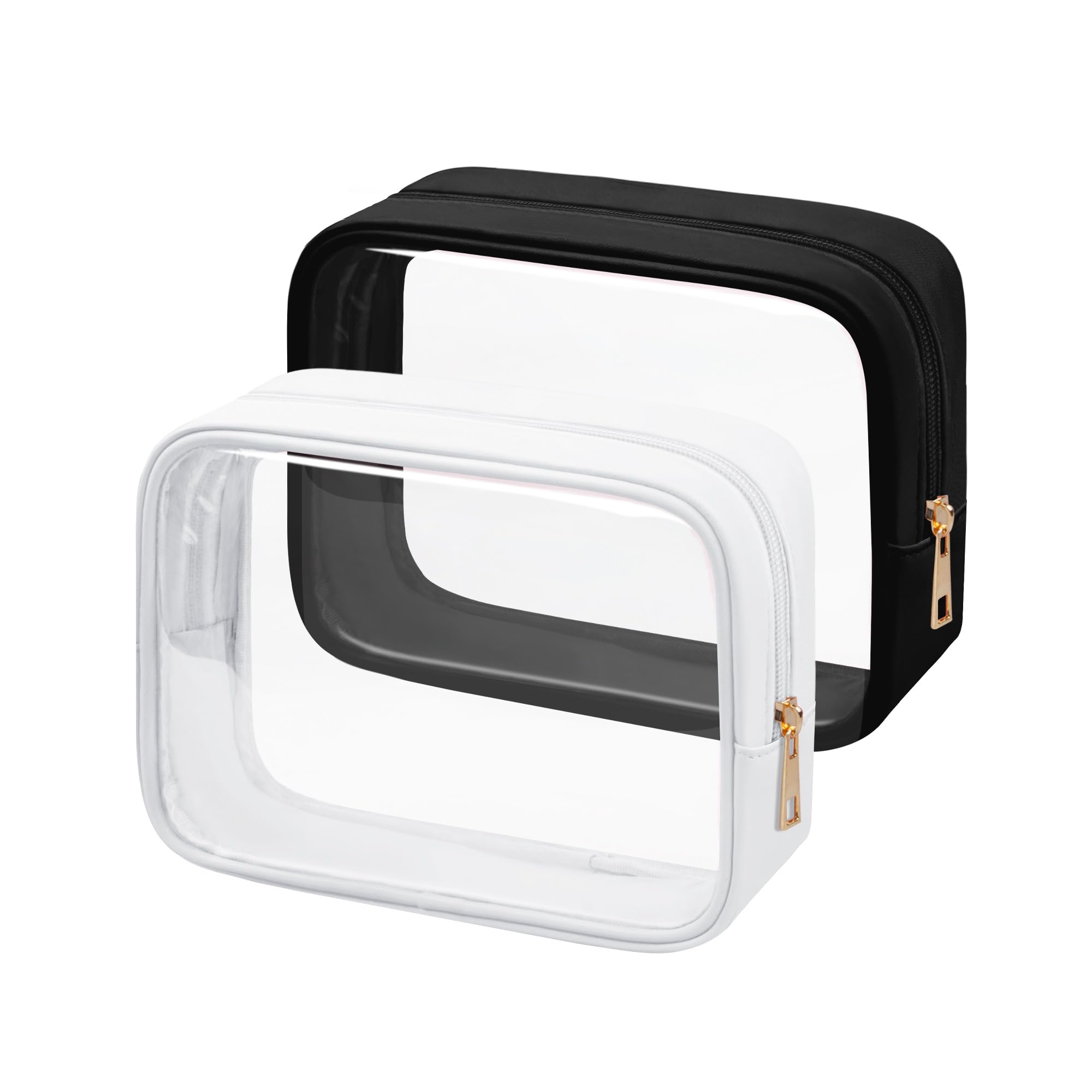 Ebbniur TSA Toiletry Bag Clear Makeup Bag Travel Essentials Cosmetic Bag for Men and Women(Black+White)