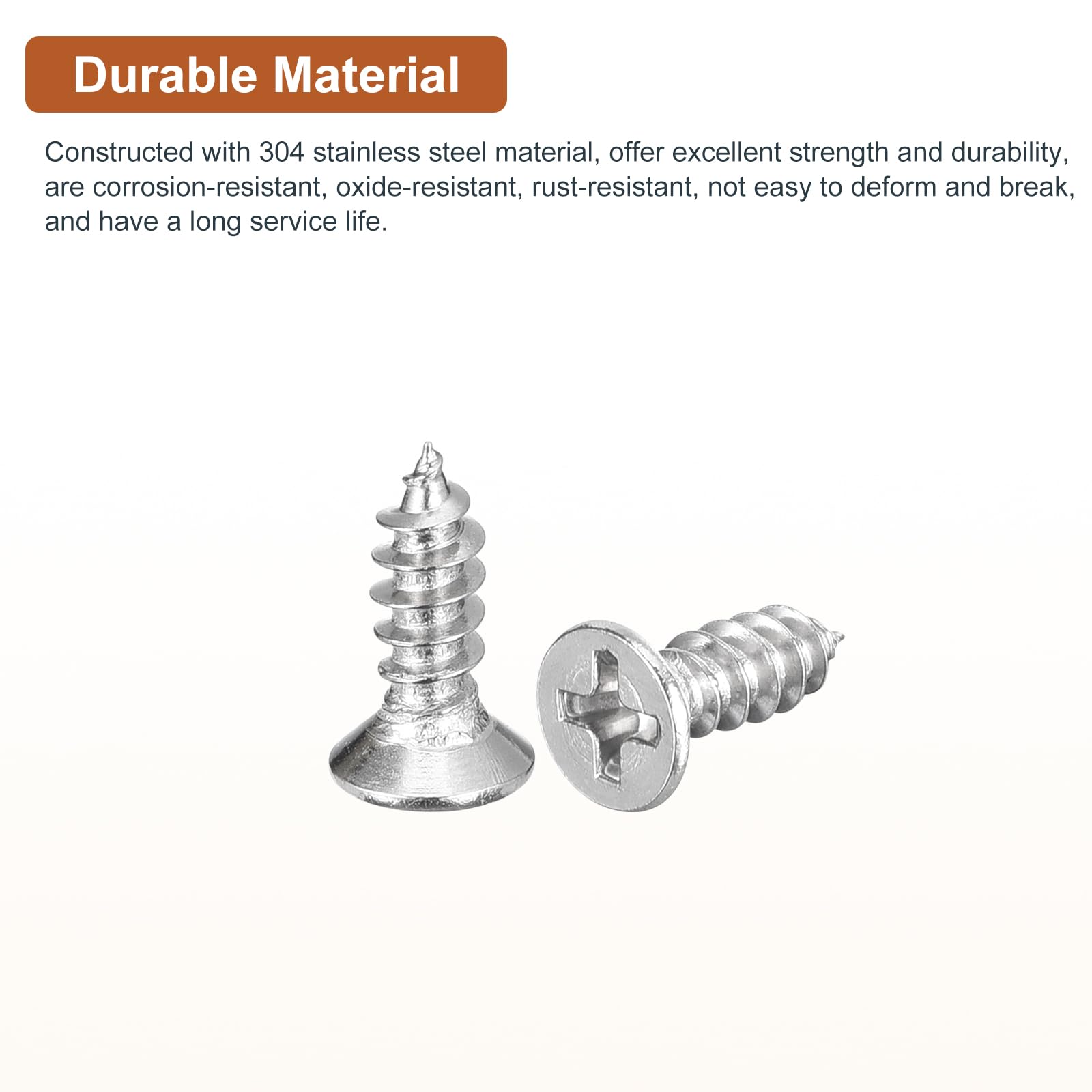 DTGN 100Pcs M4x12mm Flat Head Wood Screws, 304 Stainless Steel Phillips Self Tapping Screws - Good for Woodworking Furniture - Silver - Image 3