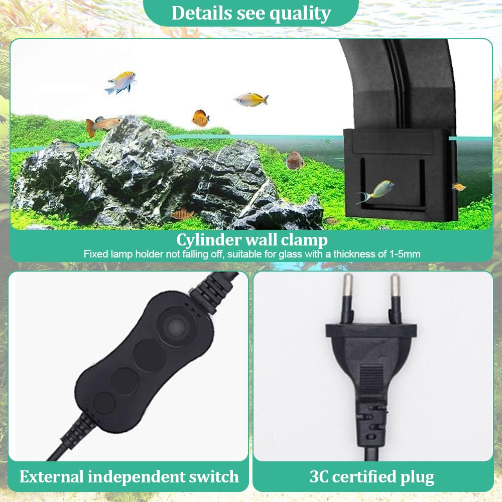 Luce LED per acquario, lampada a clip per acquario, illuminazione-LED peracquario da 10 W con spina UE, luce a 24LED, illuminazione per piante acquatiche per acquari e vasche