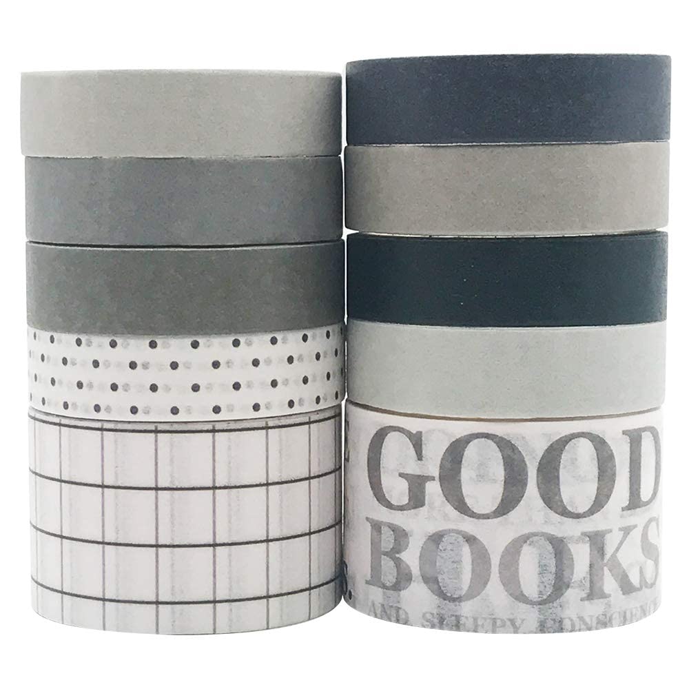 Solid Block Colour and Patterns Washi Masking Tape for Arts & Crafts, BUJO Journals, Scrapbooking, DIY Planners (10 Units - 2 Meter Rolls) (Style 7)-image-6