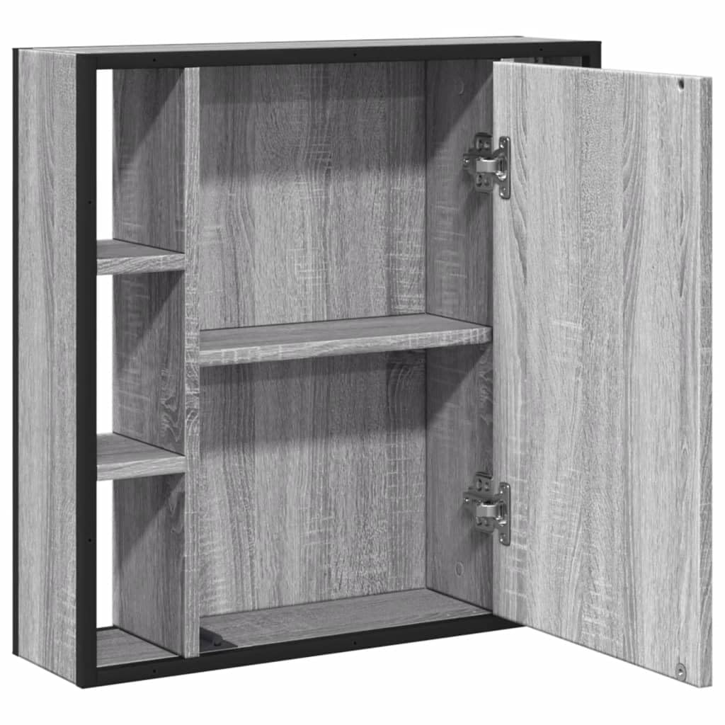 SYDE Armario Baño con Espejo Madera Gris Sonoma 60x16x60 cm | Montaje En Pared, Contrachapado Resistente A Humedad, Almacenaje Organizado, Imagen Nitida