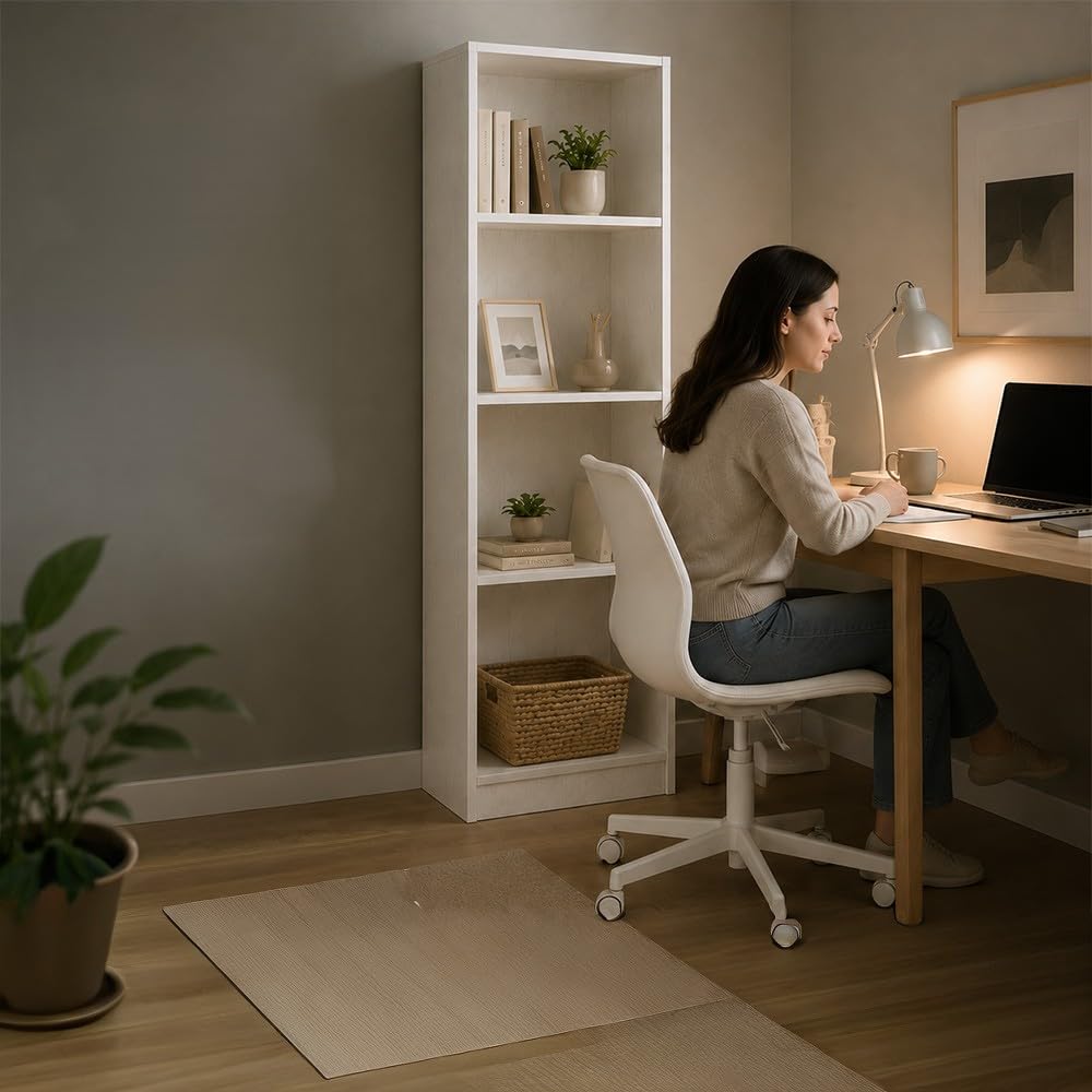 Libreria Verticale in Legno MDF - con Ripiani, Portaoggetti, a Giorno, Multiuso, per Ufficio, Soggiorno, Camera, Cucina, Autoportante - Texture Venata (Bianco, 60X24X170h CM)