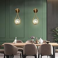 Vista 8 de BOKT Juego de 2 apliques de pared de vidrio con globo dorado, luces de tocador modernas de mediados de siglo, lámpara de tocador de baño de vidrio