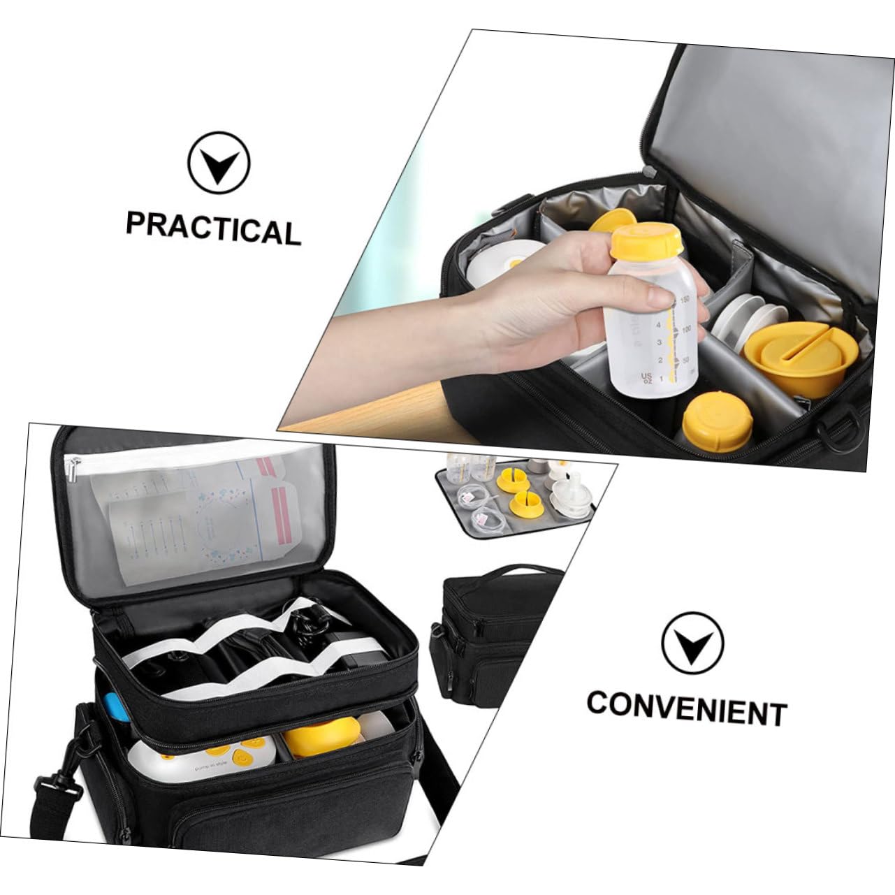Tragbarer Milchpumpen Organizer mit Reißverschluss, Polyester Schwarz