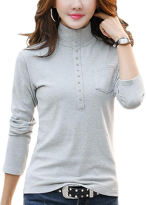 Amazon タートルネック Tシャツ カットソー 長袖 裏起毛 半袖 ハイネック トップス レディース 綿 五分袖 大人 薄手 着やせ 無地 春 夏 秋 冬 カジュアル お出かけ 通勤 Tシャツ カットソー 通販