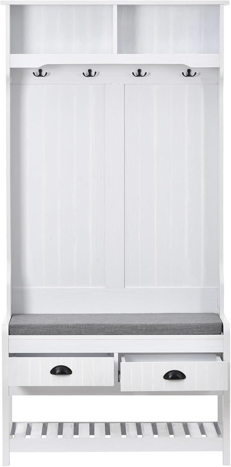 Hall Tree with 4 Hooks and Hinged Lid, Coat Hanger, Entryway Bench, Storage Bench, 3-in-1 Design