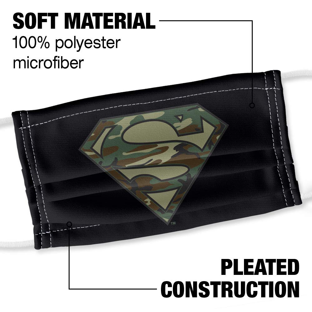 Popfunk Superman Camo Classic Logo 1-Ply Reusable Face Mask Covering with Adjustable Nose Wire, Unisex