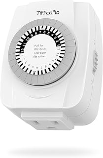 TiFFCOFiO Indoor Light Timer, 24-Hour Mechanical Outlet Timer, 3 Prong Plug in Timers for Electrical Outlets, 1 Grounded Outlet for Lamps, ETL Listed, 1 Pack