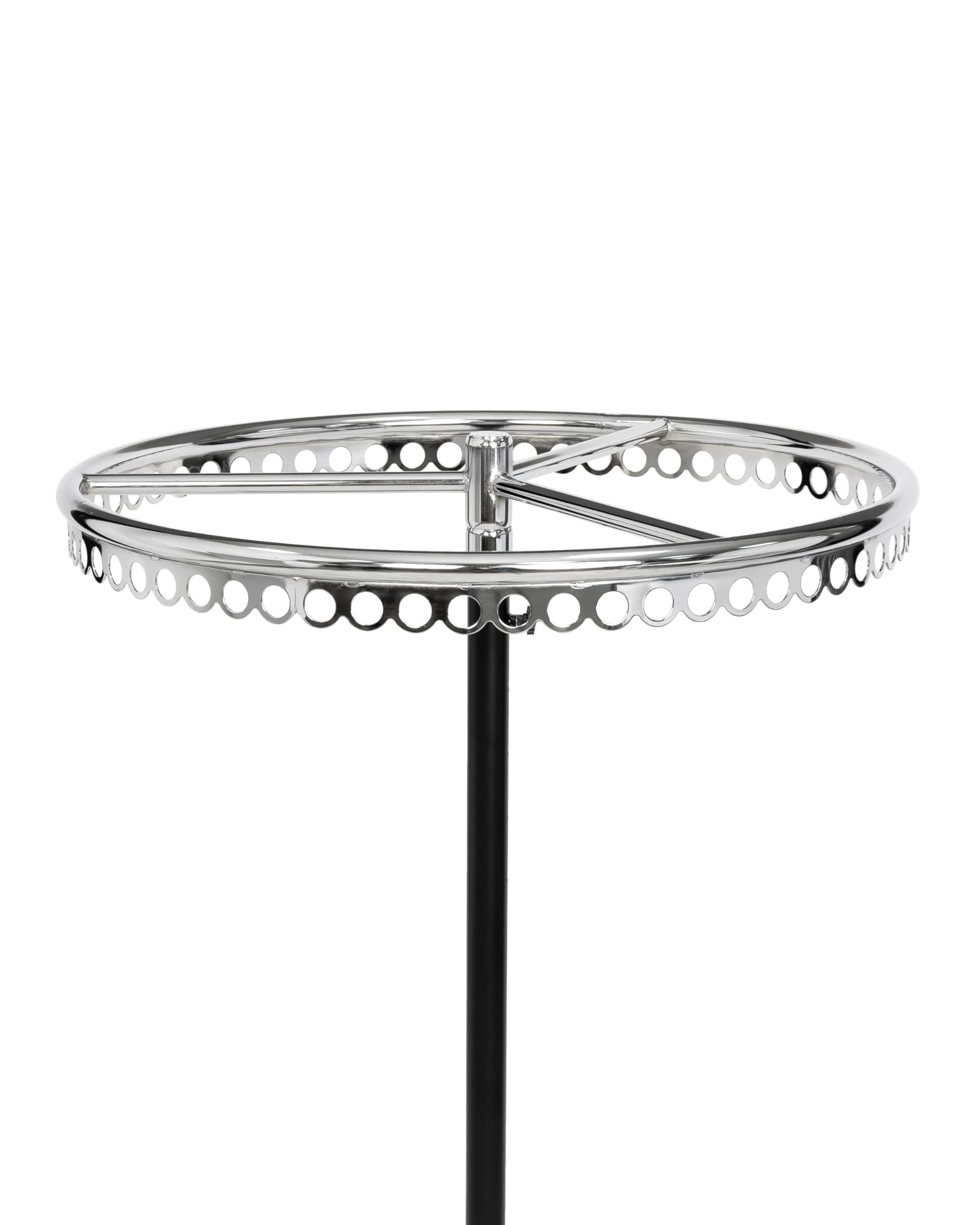 goodsforbusiness GmbH Kleiderständer rund rollbar schwarz, höhenverstellbar 117–182 cm, Rundständer Ring 76 cm, Ringständer Gestell schwarz, Ring verchromt 77 Ringlöcher