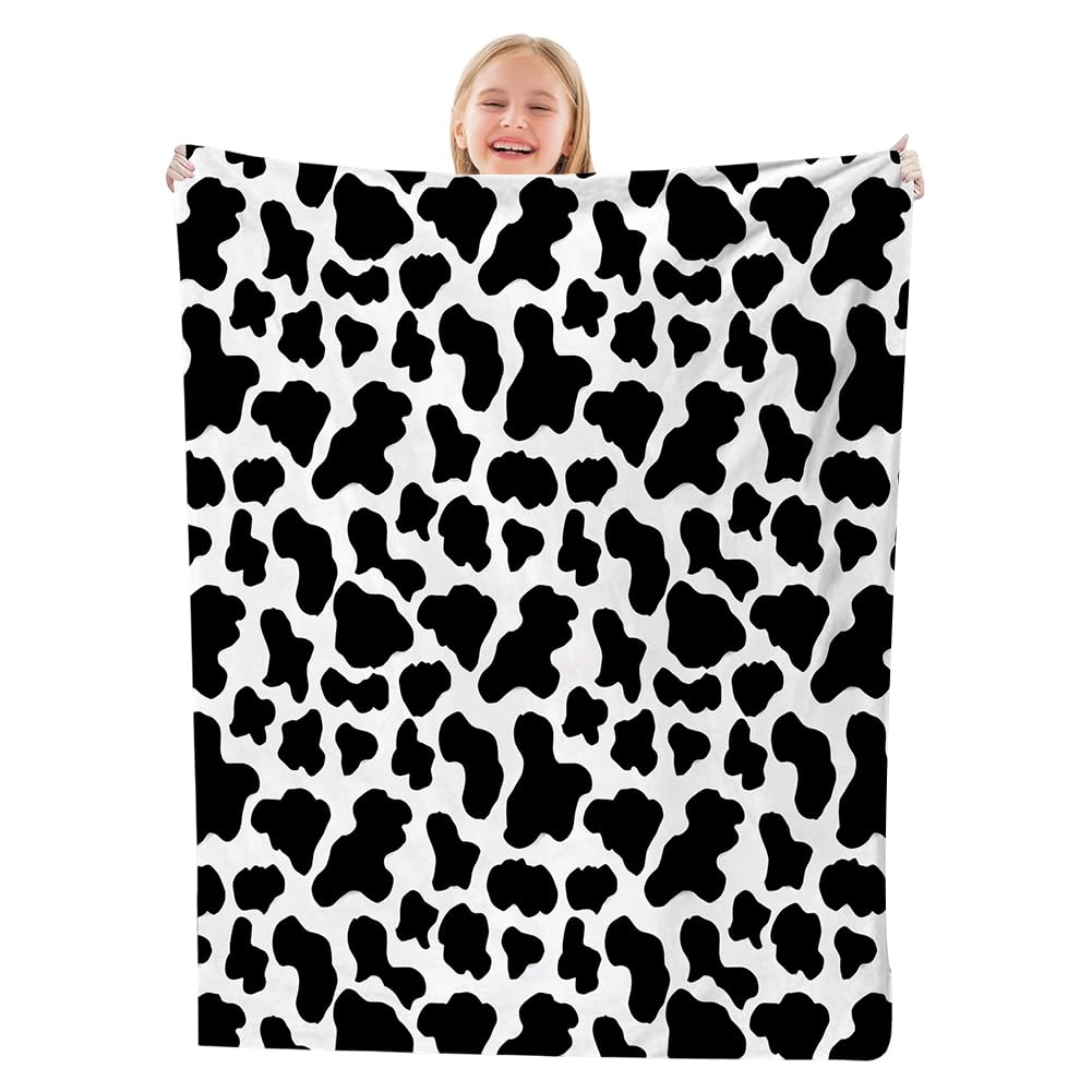 Jynxtoyzeal White Cow Print Blanket, Cattle Flannel Blanket,Dairy Cattle Plush Fleece Blanket Cartoon Anime Quilt Spread Perfect For Home, Bedroom, Sleepovers & Camping(100×150Cm)