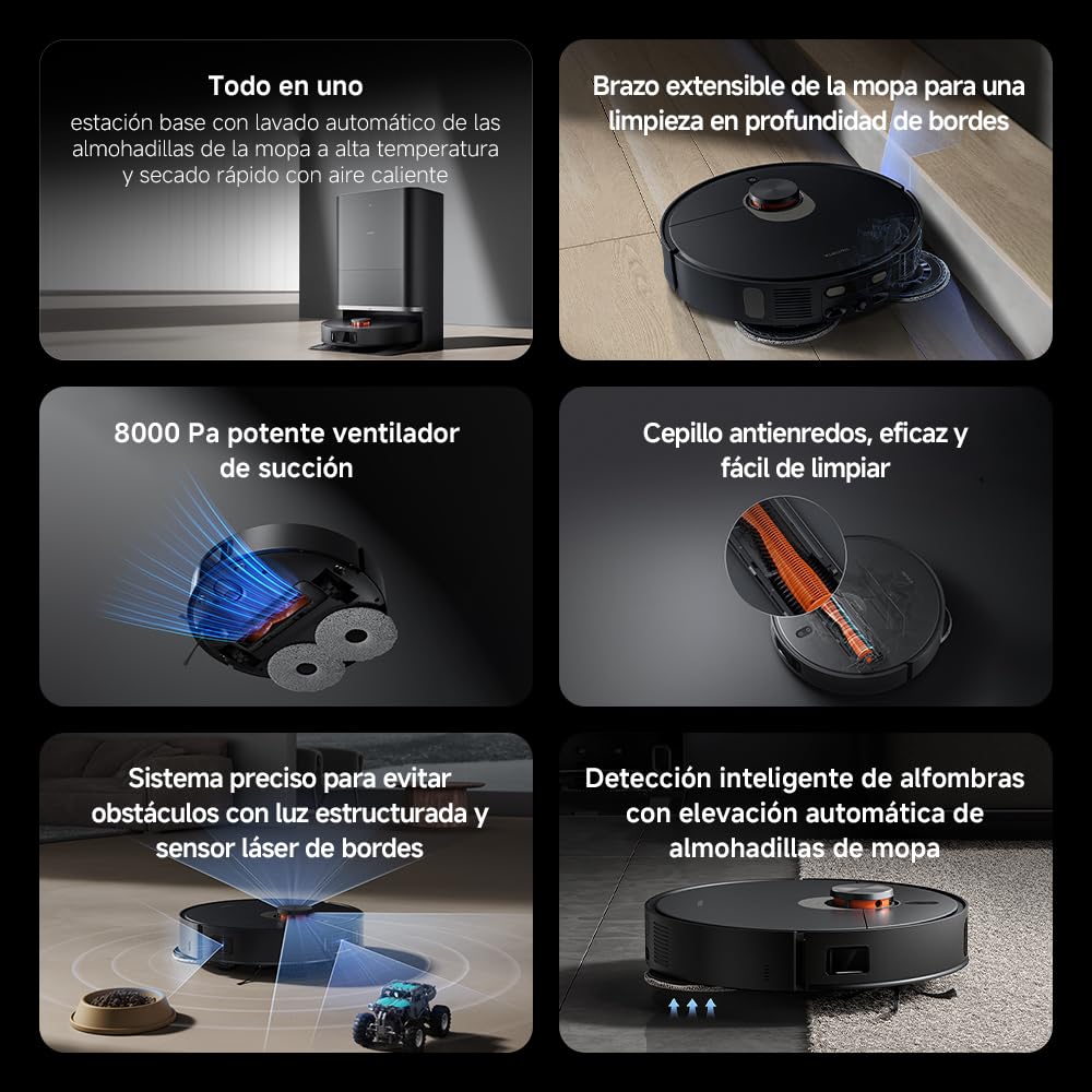 XIAOMI Robot Vacuum X20 MAX con estación Todo en uno: Vaciado automático, Lavado a Alta Temperatura y Secado rápido. 8000Pa, Brazo Extensible, Cepillo Anti-enredos, navegación LDS y Control por App. — view 20