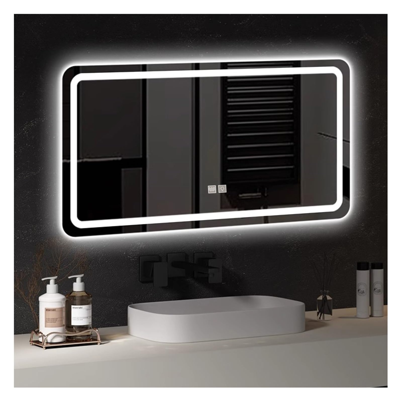 FGXHHS with LED Lights，LED Mirror，Illuminated Led Demister Pad，Illuminated Mirror,3 Colours Backlit Makeup Mirror(B,H40*W60cm/H15.7*W23.6IN)