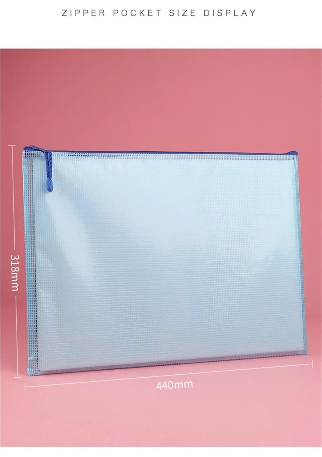 10 sacchetti trasparenti con cerniera, formato A3, impermeabili e antipolvere, in rete, for documenti, carta, cosmetici per Scuola, Ufficio(Pink)