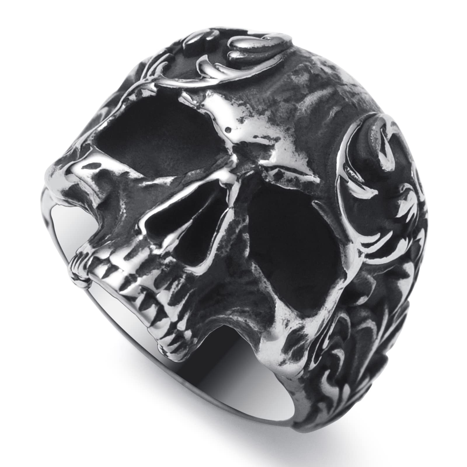 WESTMIAJW Anillos de calavera para hombre, acero inoxidable, gótico, punk, anillo de calavera, joyería de joyería de tamaño Q,S,T1/2,V1/2,Y,Z+1, Acero inoxidable