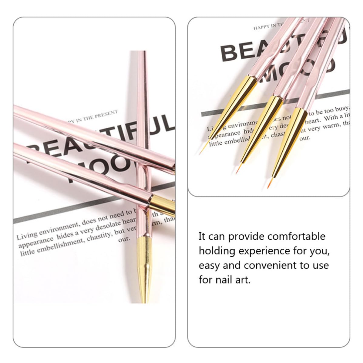 Portable Nail Art Liner Pens 6pcs with Nylon and Metal Tips Practical Rose Gold Dotting Tools for Precise Nail Gel Polish Design