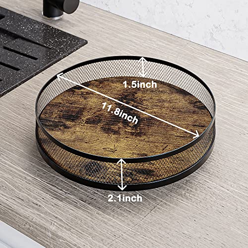 Lazy Susan Turntable Organizer For Cabinet Pantry Kitchen Countertop Table, 12" Wood Lazy Susan Spice Rack, Rustic Brown, Black #TOP3
