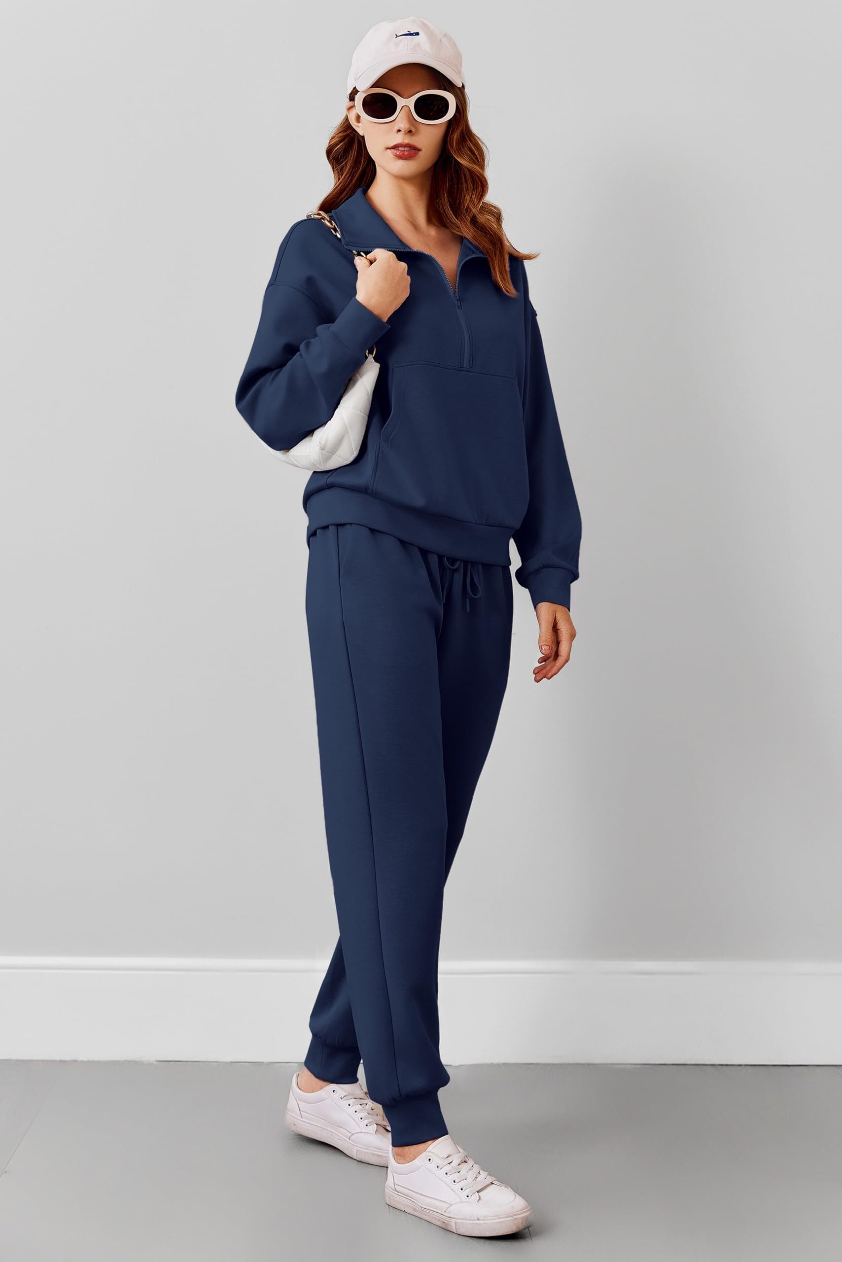 PINSPARK Conjunto de chándal para mujer chándal de dos piezas con media cremallera y manga larga traje de ocio chándal deportivo de color liso