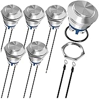 Vista 9 de 8 piezas de interruptor de botón momentáneo negro/plata con pre-cableado, interruptor de botón a prueba de agua IP65, interruptor de botón de acero