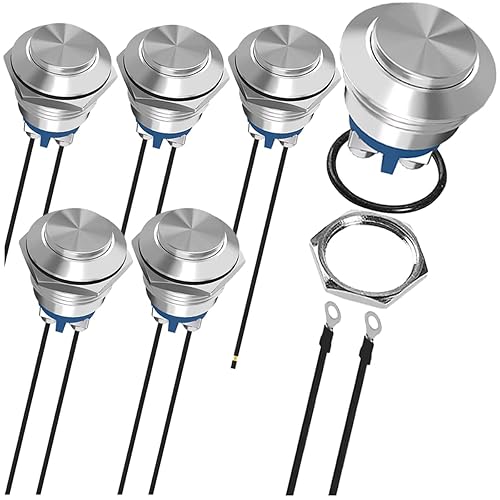 Vista 10 de 6 interruptores de botón LED de 0.472 in con cierre de 0.472 in, carcasa negra con precableado, interruptor de botón impermeable IP65, 1NO 2 M.