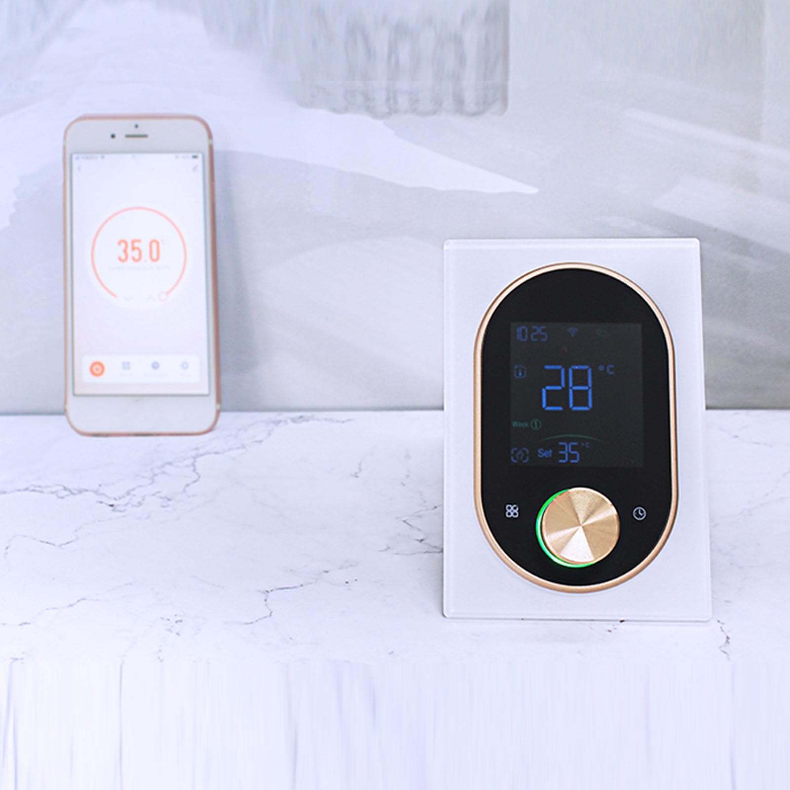 KIMISS Termostat WiFi do Ogrzewania Elektrycznego | Programowalny Regulator Temperatury ze Sterowaniem za pomocą Ekranu i Pokrętła do zastosowań Domowych (WHITE)