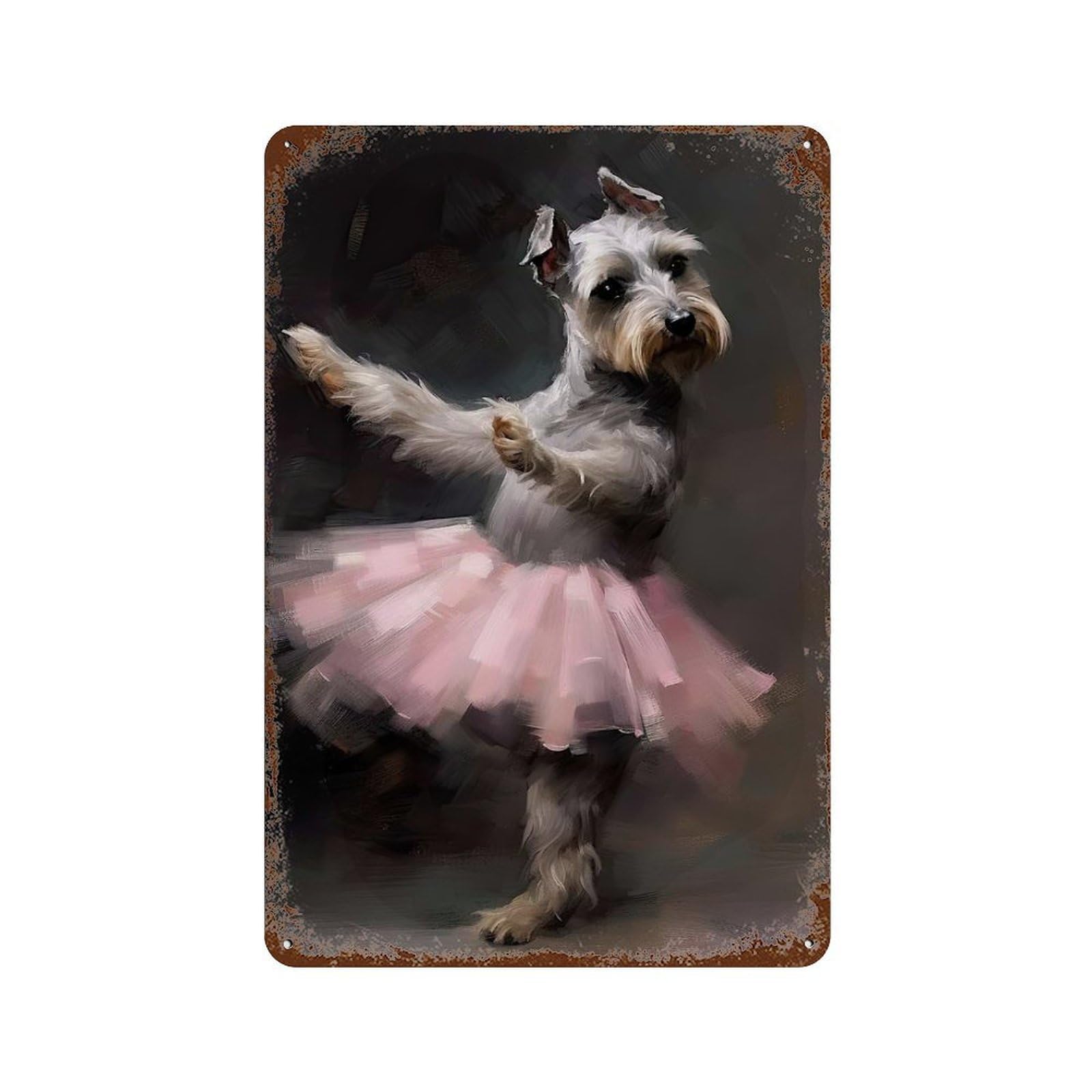 Rust Effect Schnauzer Ballerina Vintage Rust Metal Sign 11.8"x7.9", Rustic Home Decor for Farmhouse, Kitchen And Entryway Decor