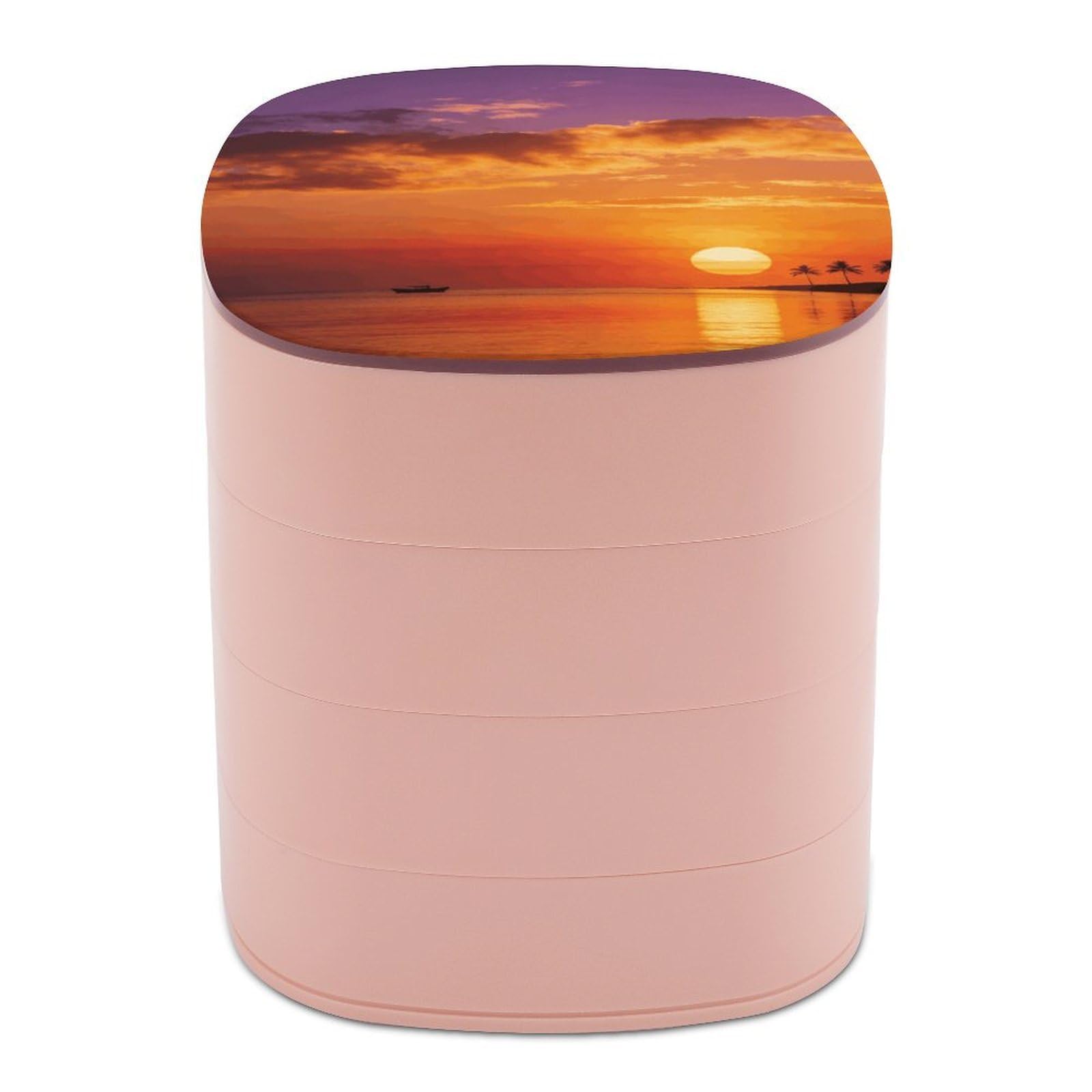 LZQPOEAS Boat Returning Under Coconut Trees Jewelry Box Women Jewelry Organizer Travel Jewelry Case Cute Necklace Ring Storage Organizer 4-Layer Rotating Jewelry Tray Case with Mirror for Bracelets