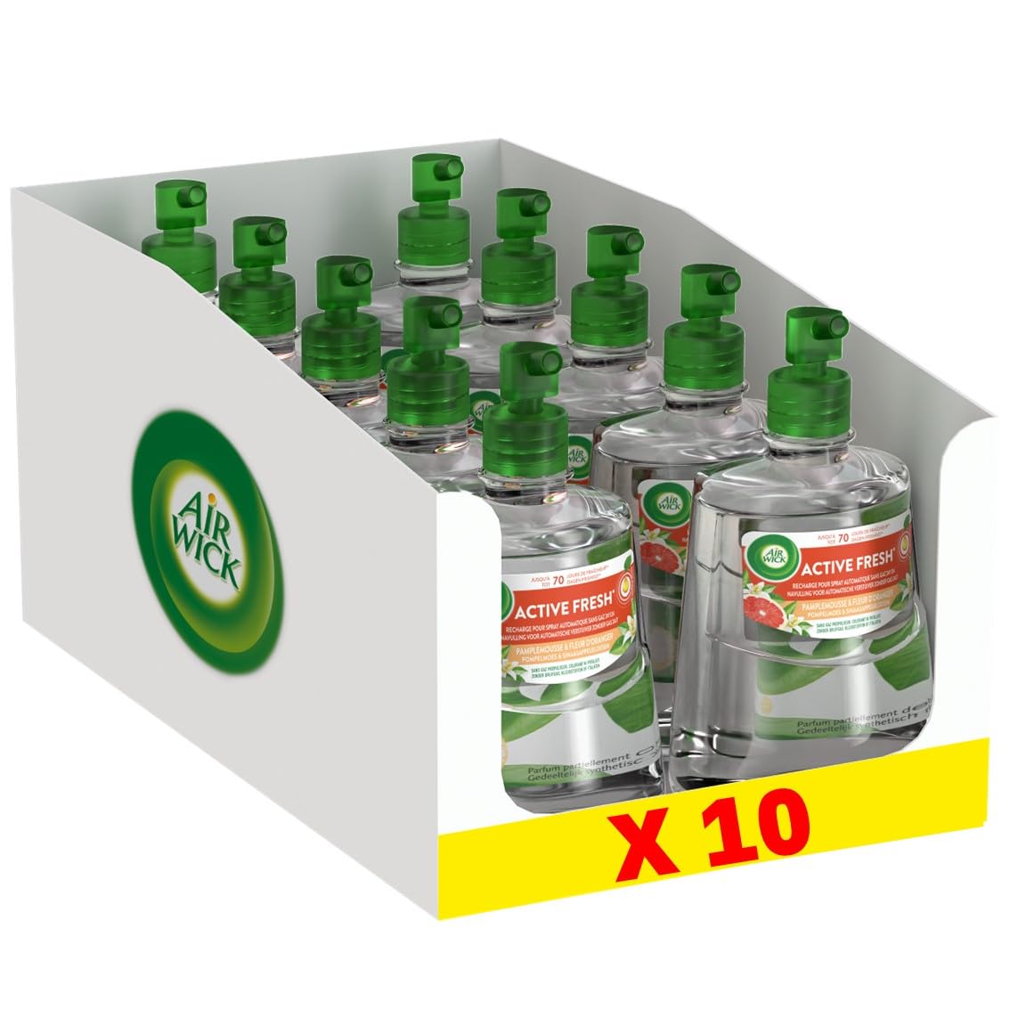 Air Wick Désodorisant Maison Spray Automatique Sans Gaz Active Fresh - Parfum Pamplemousse - Lot de 10