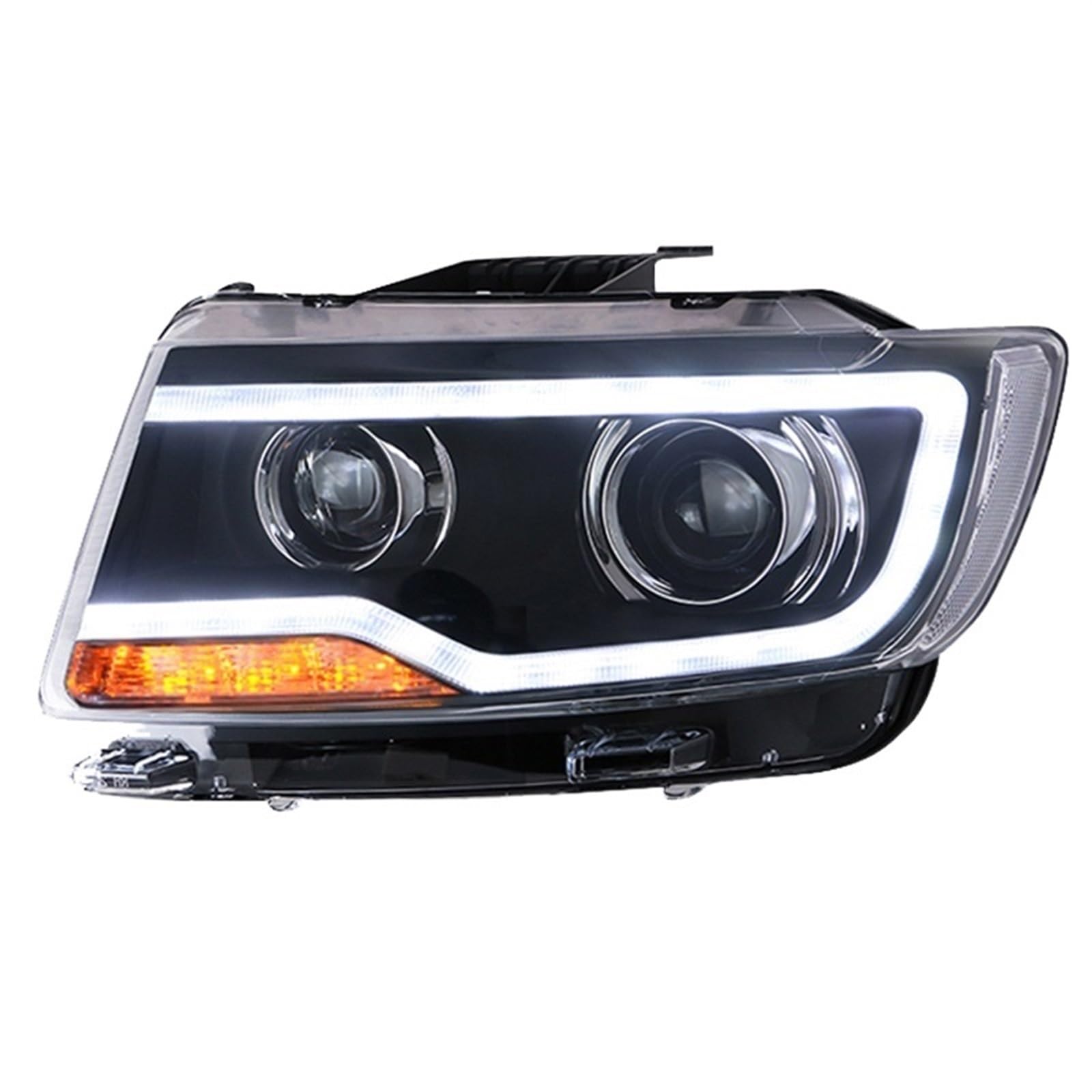 Para Jeep Para Brújula Faros 2011-2015 Coche DRL Luz Diurna LED Bi Xenon Bombilla Luces Antiniebla Delanteros Carcasa Faros Lente(Xenon)
