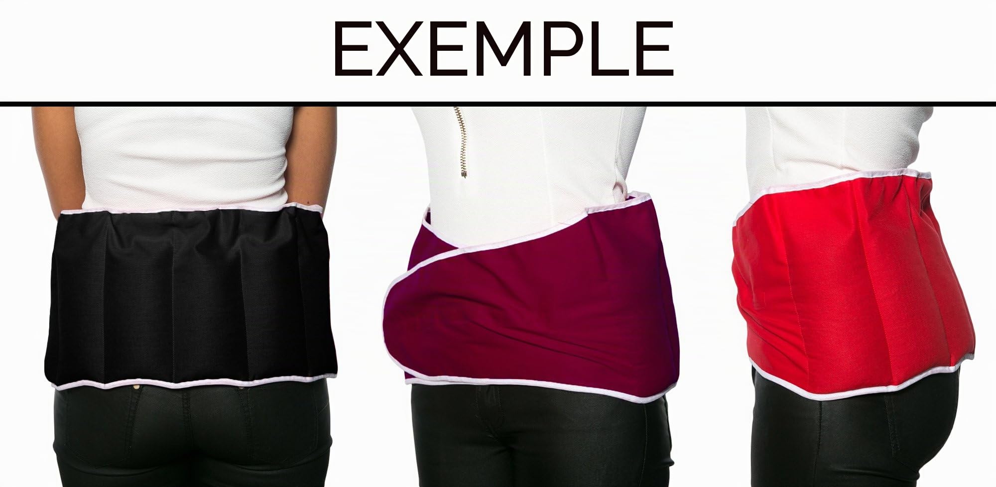 Coussin-ceinture, 135cm, aux noyaux de cerises à sept compartiments avec fermeture à bande auto-agrippante - Ceinture-bouillotte - Coussin thermique aux graines XXL, Rouge avec des coeurs