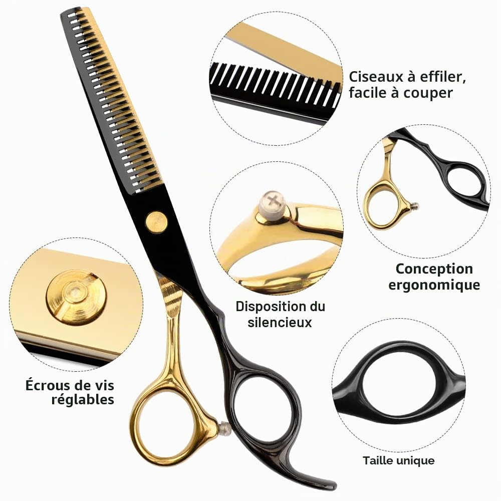 Professionnel en or noir ciseaux à cheveux acier inoxydable coupe de cheveux ensemble salon multifonctionnel ciseaux droits ciseaux amincissement outils hommes et femmes ménage