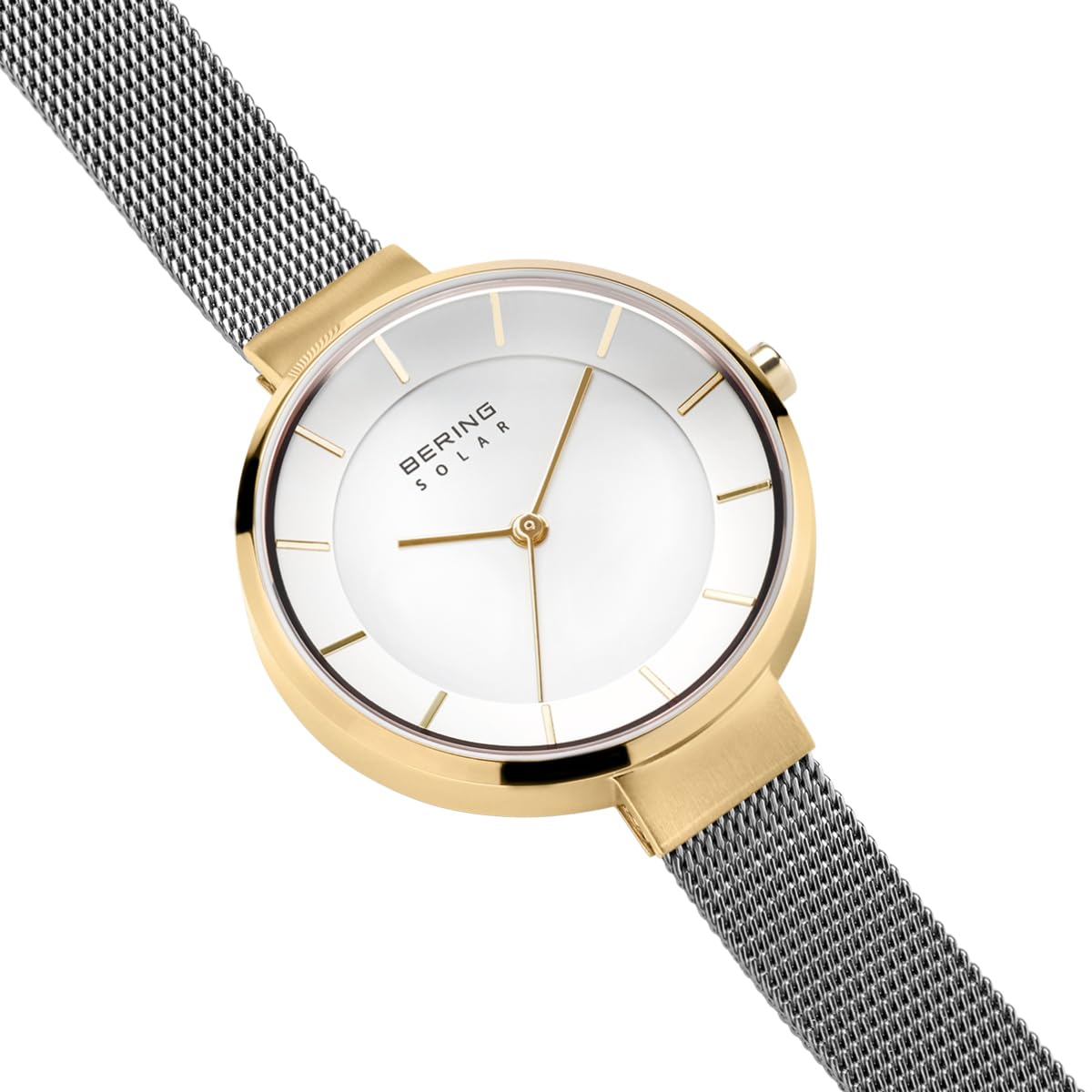 Bering Damen Solar Uhr | Armbanduhr 31 mm Edelstahlgehäuse und Zifferblatt | Milanaisearmband | Saphierglas | 5 ATM | 14631