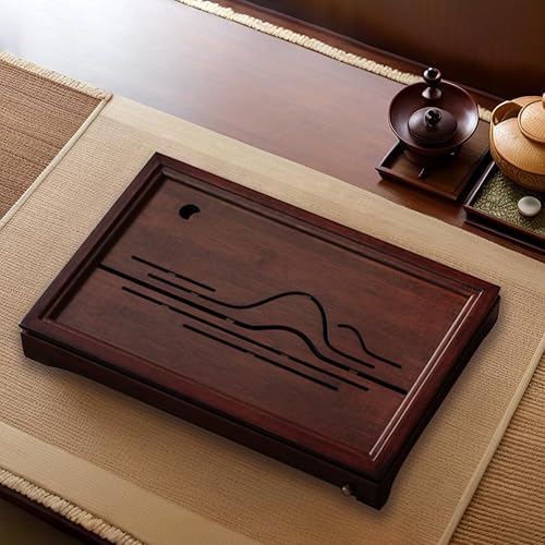 Miniatura 3 de JIKUGO Bandeja de té de bambú, bandeja china de té de kungfu, juego de té vintage, bandeja de té gongfu, almacenamiento de agua mesa de té de bambú