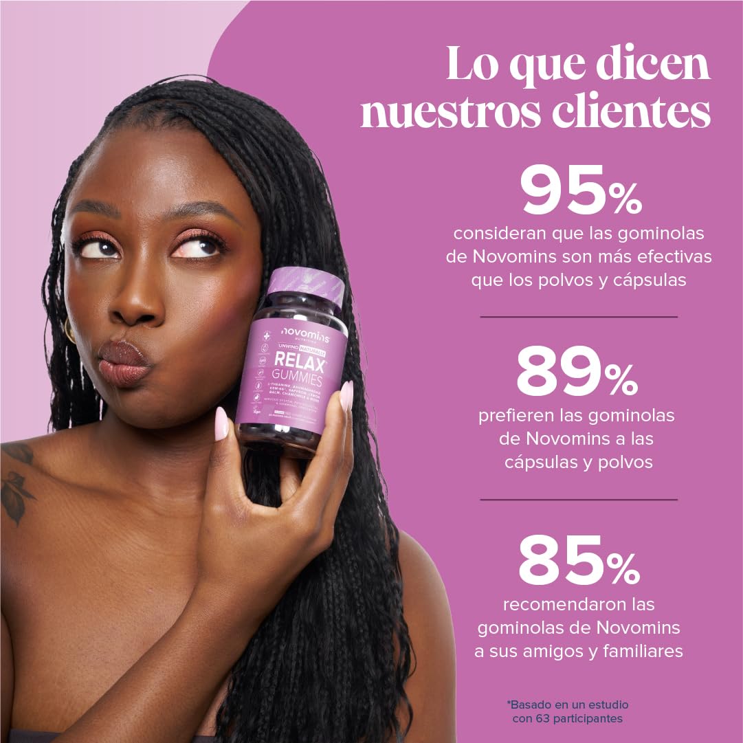 Gominolas Relax - Ashwagandha KSM-66, L-Teanina, Azafrán, Melisa y Manzanilla con Vitaminas B6 y B12 - Apoyo para la Relajación y la Función Psicológica y Hormonal - Vegano y Sin Gluten - 60 Gominolas