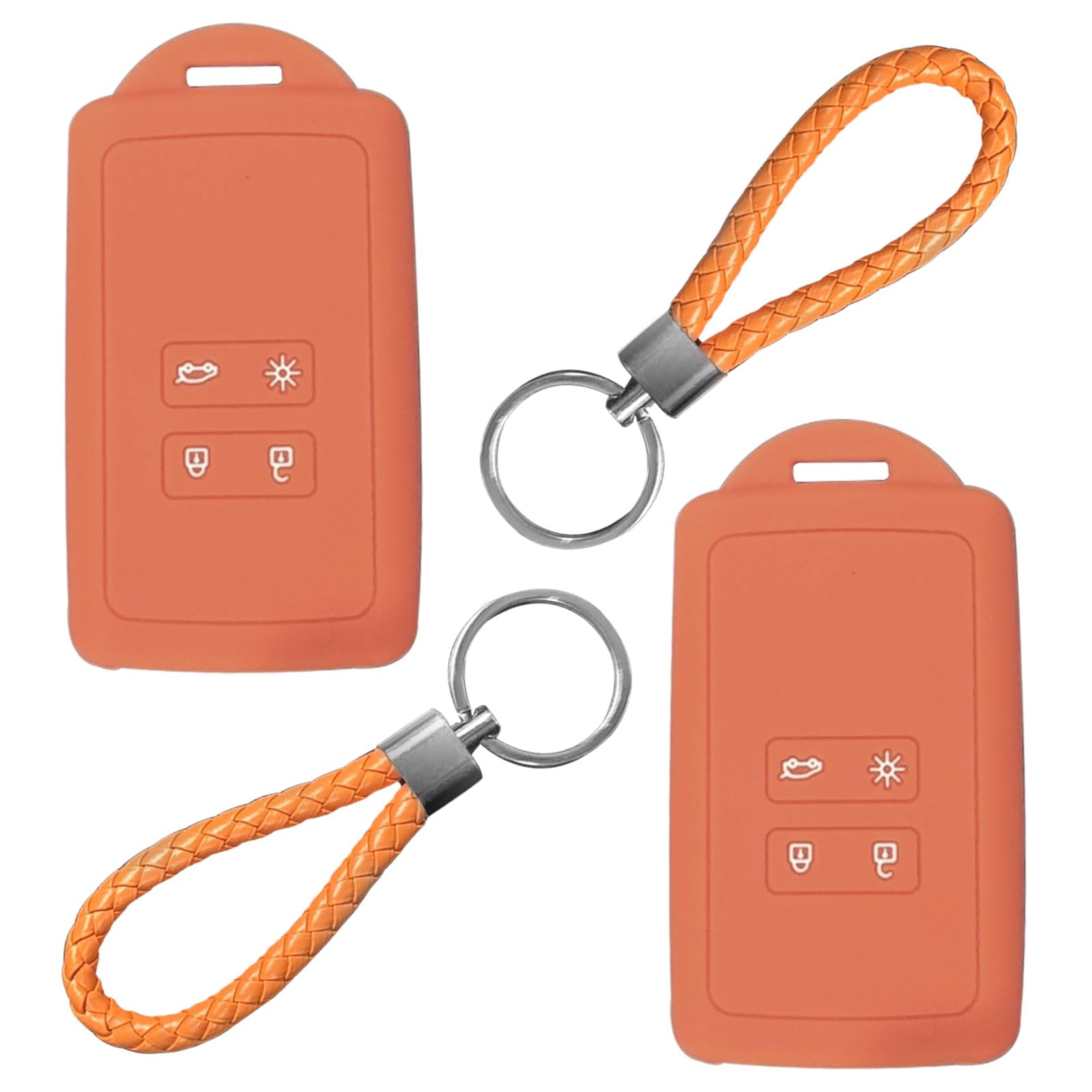 2STK Autoschlüssel Hülle kompatibel mit Renault 4-Tasten Smartkey Autoschlüssel(nur Keyless Go) mit Schlüsselanhänger Schlüsselhülle-Schlüssel Hülle für Clio/Espace 5/Master Bus/Talisman(orange)
