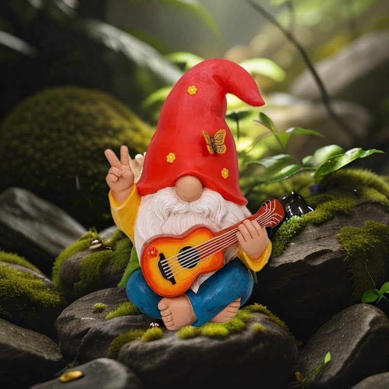 Garden Gnome - Funny Hippie Gnome Figurine - 9.25 Inch Tall Lawn Statue - for Outdoor for Yard or House Décor
