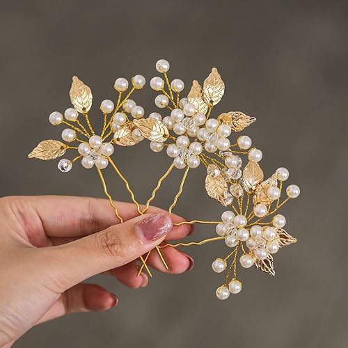 Miniatura 1 de Heread Pearl Bride - Alfileres para el cabello de boda, hoja, pieza de cabeza de novia, accesorios para el cabello de flores para mujeres y niñas