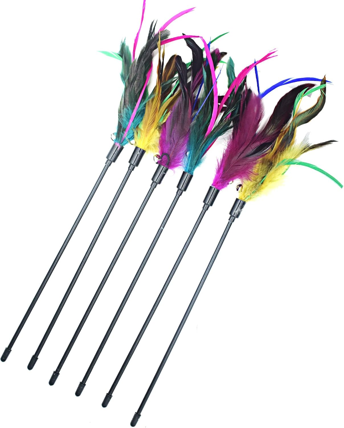Cat Feather Toys, 6 PCS Interactive Cat Wands Colorful Cat