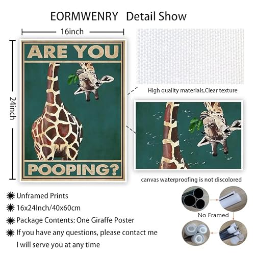 Giraffe Wall Art Retro Bathroom Decor Wall Art Funny Giraffe Animal Painting Wall Decor Animal Pictures Wall Art Giraffe Poster Animal Leaves Picture Painting For Home Decor 16X24 Inch Frameless #TOP6