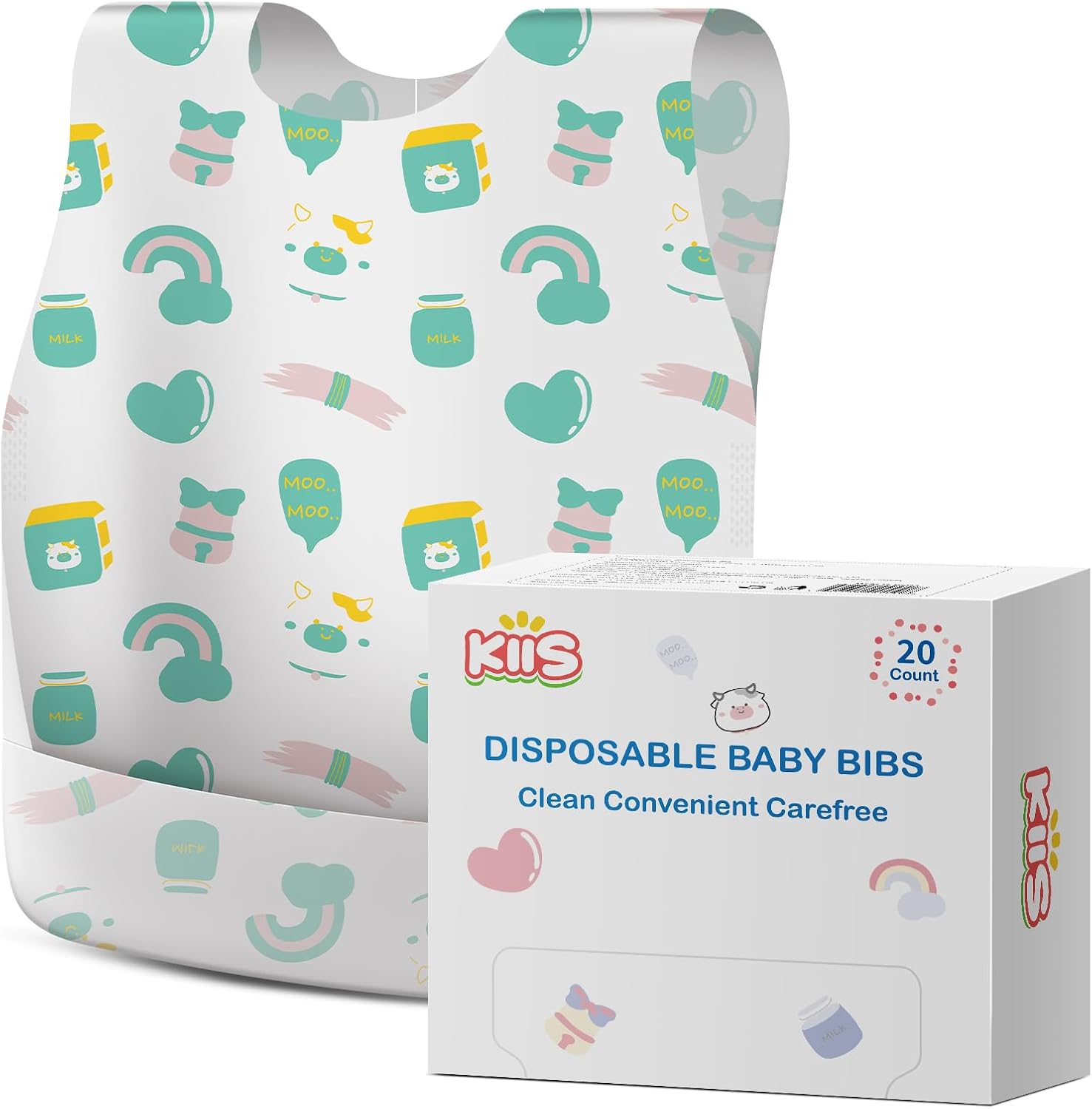 KIIS Disposable Baby Bibs, Waterproof Smock Bibs, Full Coverage for Toddlers & Kids, Mess-Free Feeding for Travel & Daycare