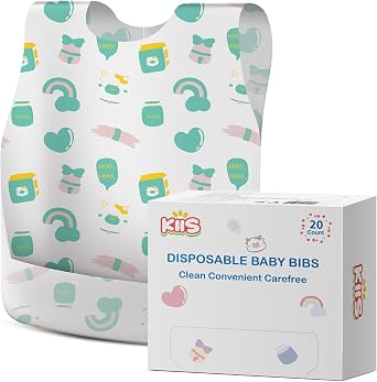 KIIS Disposable Baby Bibs, Waterproof Smock Bibs, Full Coverage for Toddlers & Kids, Mess-Free Feeding for Travel & Daycare