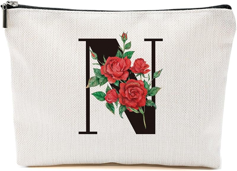 Rose Letter Initial N Makeup Bags for Women Bridesmaid, Wedding Gifts