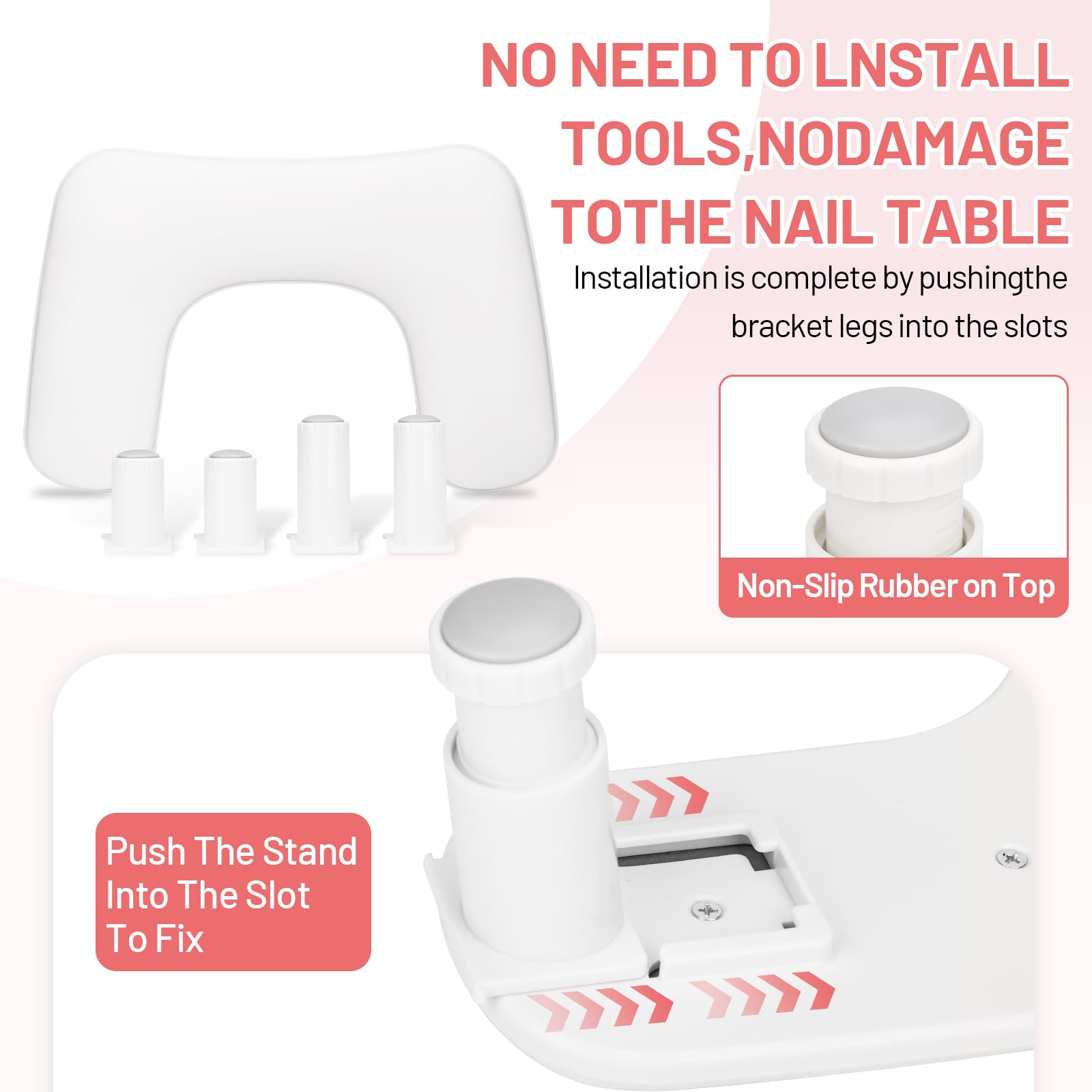 Reposabrazos para Uñas de U para manicura – Reposamanos para Uñas,Almohadilla para manos ajustable en altura de cuero PU antideslizante,cojín de apoyo para técnicas de uñas – Blanco