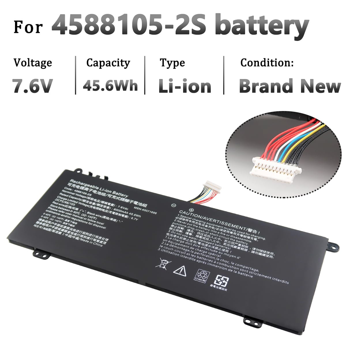 Batterie 4588105-2S Pour Toshiba Dynabook, Medion Akoya - 45.6Wh, 7.6V, Haute Capacité, Compatible Multiple