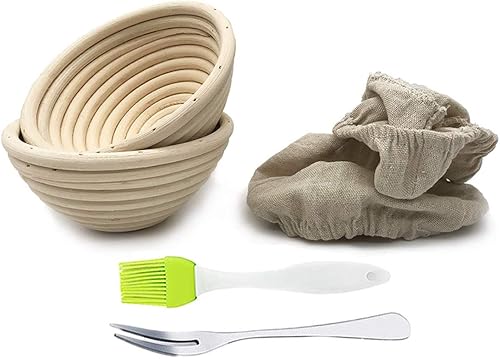 Paquete de 2 mini cestas redondas Brotform Banneton de 5 pulgadas para hornear masa (funda de lino Bonus) (5 pulgadas)