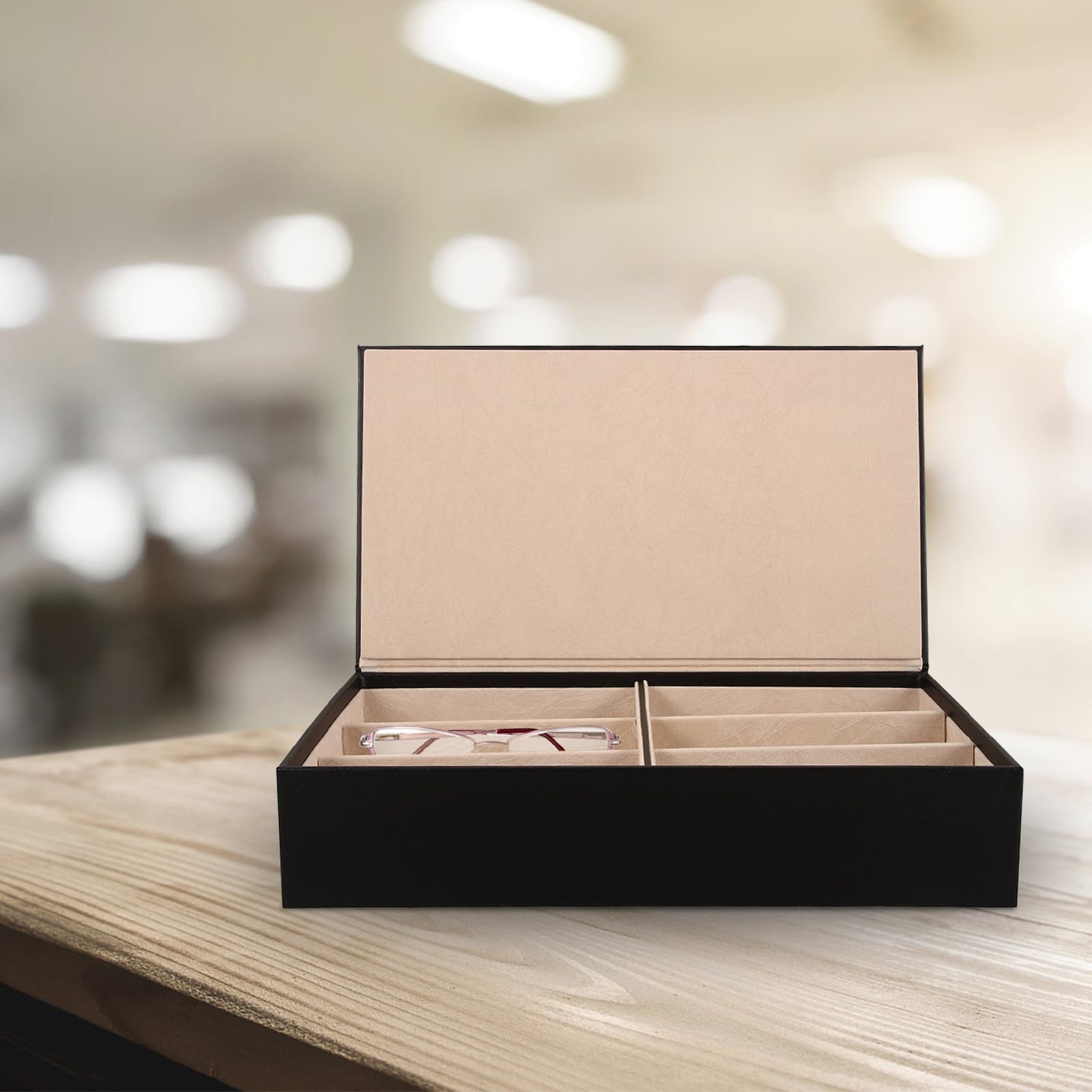 Sonnenbrillenhalter Stilvoller Brillen Organizer mit Mehrfachfächern aus Pu Leder und Metall Leicht Tragbar mit Modernem Design für Zuhause und Gewerbe
