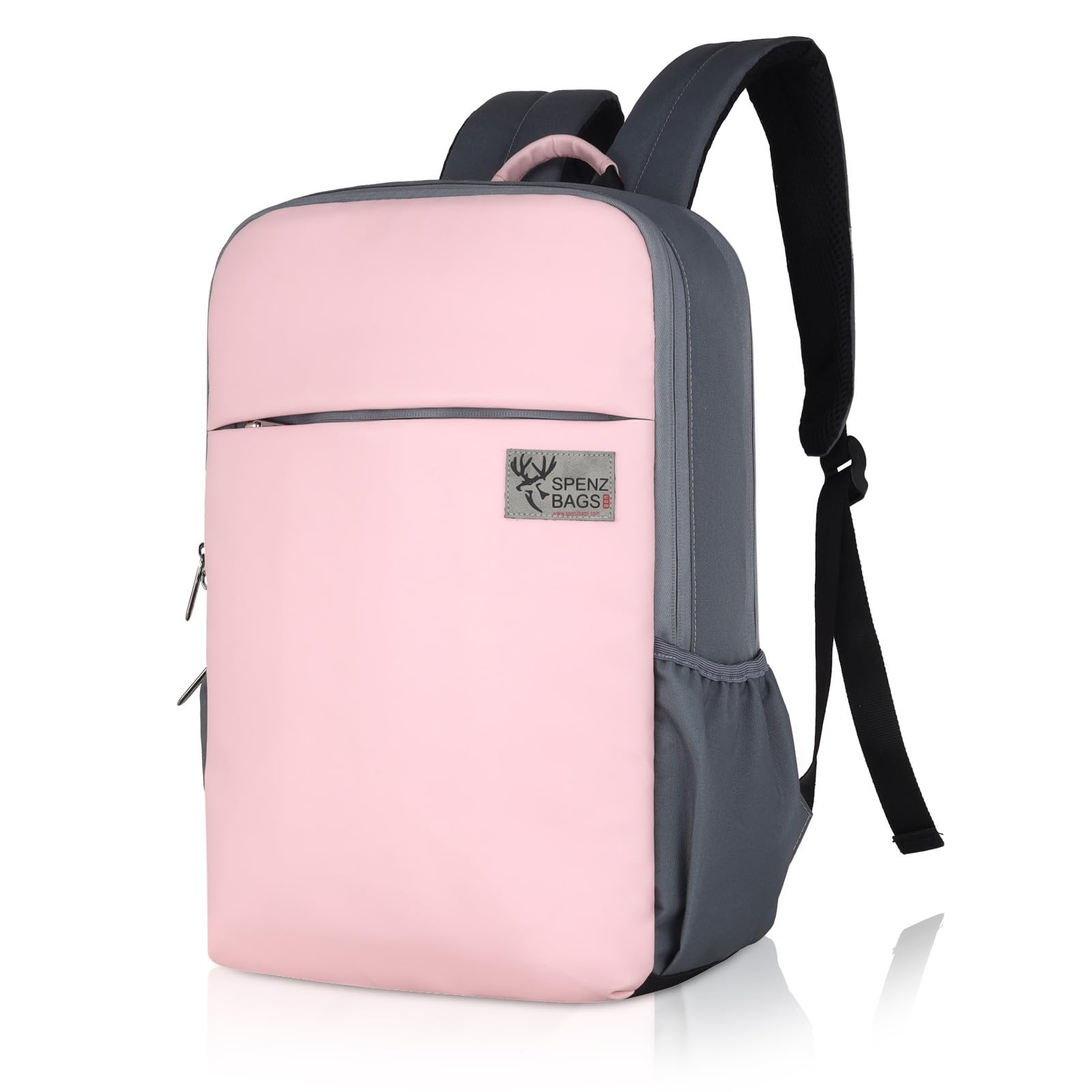 SPENZ BAGS Travel Laptop Backpack for Women's & Men|Carry On Bag, College & School Students Bookbag With Raincover-Baby Pink (Medium Size)