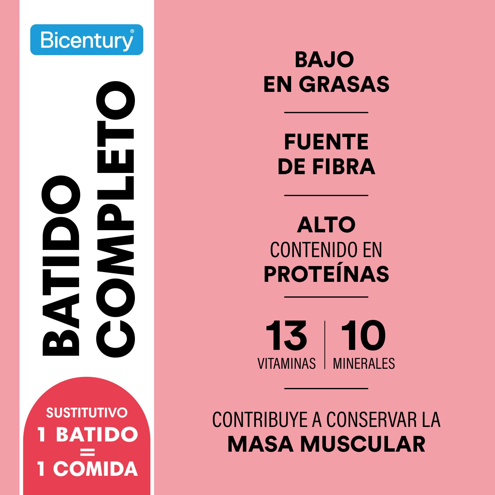 Bicentury Batido Completo Sustitutivo de Comida Sabor Fresa, 436 g, 16 Raciones
