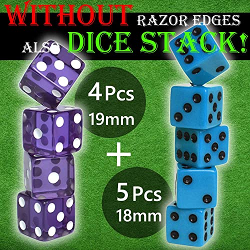 Dice Cup(Blue) Set including 4 Pcs 19mm(Puple) and 5 Pcs 18mm(Blue) Standard 6 Sided Dices, with Storage Bag - Image 2