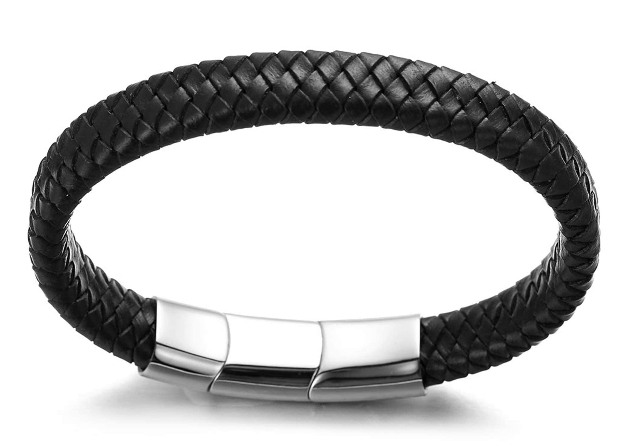 Solo Junior Pulsera de Cuero Marrón/Negro Clásico 6-15 Años Cierre Magnético Titanio Dorado/Plata/Negro 7"+0.7"(18+1.5cm) Caja de Regalo